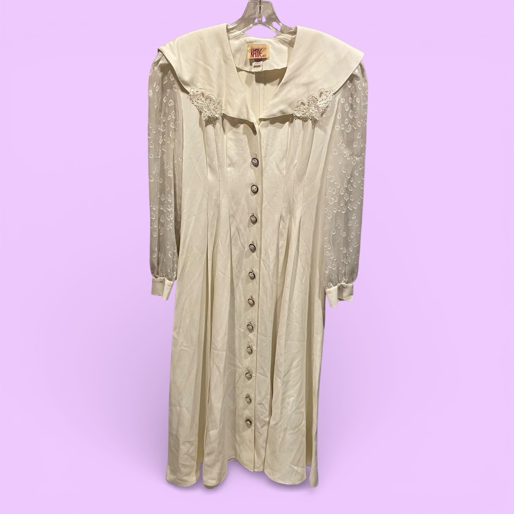 Creamy vintage 80s sweet angel lace fairy maxi dress prairie sailor milkmaid